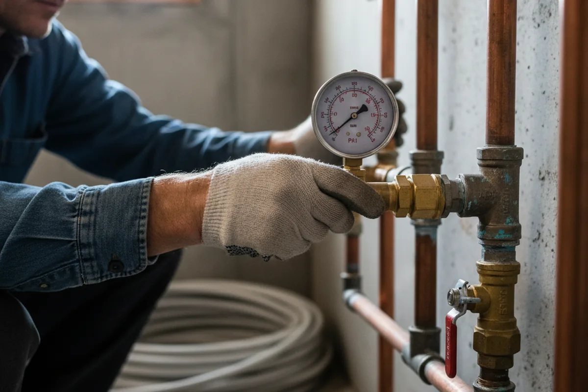 Pressure testing a repaired line during Water Line Repair in Delong